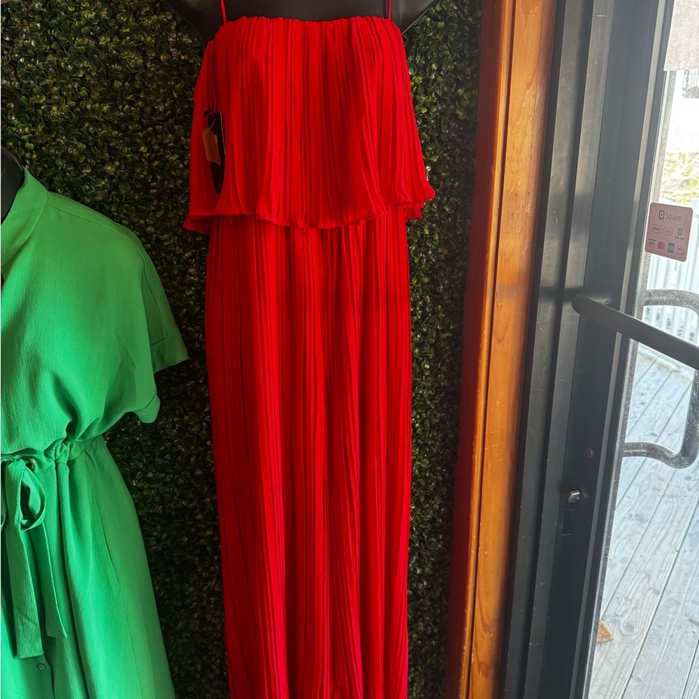 Elegant Red Strapless Jumpsuit